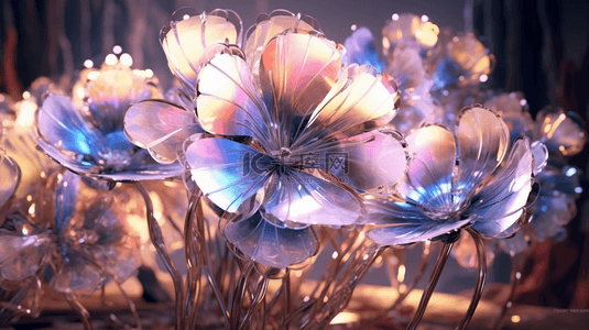 镭射质感背景图片_未来感玻璃质感花朵植物