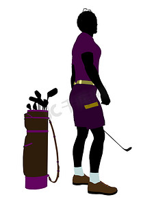 非洲裔美国男性高尔夫球手插画剪影