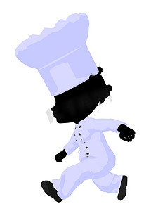 食物小插画摄影照片_小非洲裔美国厨师女孩插画剪影