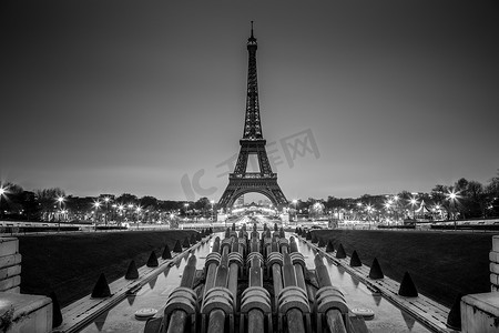 艾菲尔铁塔，巴黎，黑白的法国。