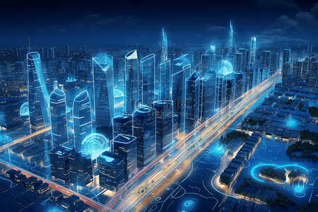 科幻城市科技背景图片_高科技城市综合数据链路信号传输蓝色科幻场