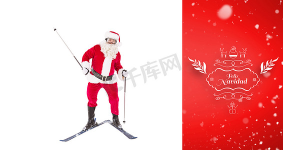 快乐圣诞老人滑雪肖像的合成图像