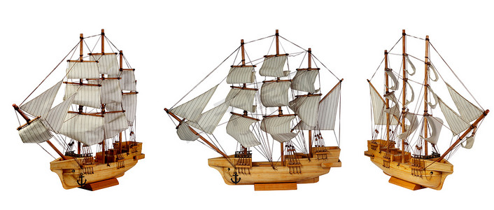 白色背景上有帆的船模型