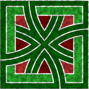具有几何图案的绿色和红色大理石瓷砖