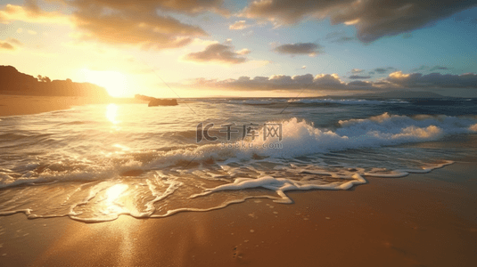 落日沙滩背景图片_大气海上朝阳场景夏天沙滩