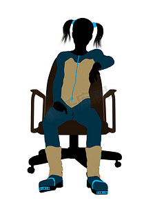 滑雪板插画摄影照片_坐在椅子上的女青少年滑雪者插画剪影