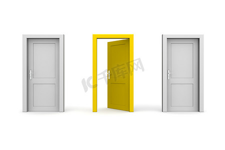 三扇门 - 灰色和黄色 - 两闭一开