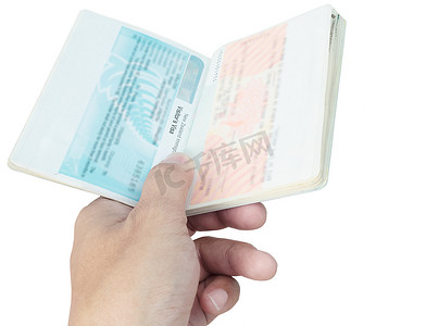 泰国护照签证和手在白色背景