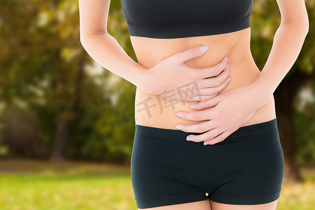 胃痛健康年轻女性中段的合成图像