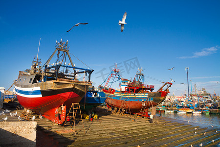 维多利亚港插画摄影照片_索维拉 - 摩洛哥马拉喀什的马加多尔港。