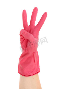 手显示三个戴着红色橡胶手套