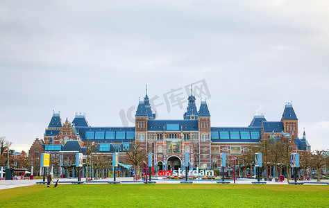 拉票口号摄影照片_有我阿姆斯特丹口号的荷兰国家博物馆