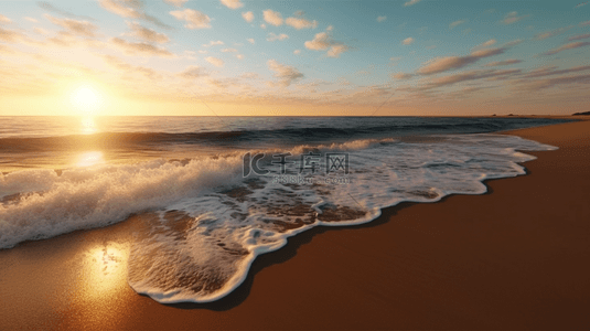 夏天沙滩大海背景图片_大气海上朝阳场景夏天沙滩