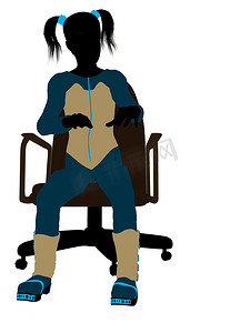 坐在椅子上的女青少年滑雪者插画剪影