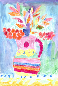 儿童画摄影照片_儿童画的五颜六色的花朵