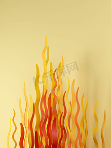 抽象的 3D 火焰，黄色、橙色和红色的极简主义设计。