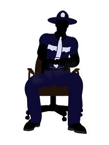 警官插画摄影照片_坐在椅子上的男警官插画剪影