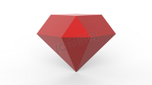 透明灰色背景摄影照片_红色钻石透明宝石水晶 3d 浅蓝色钻石和浅灰色背景上的深色。