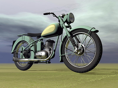 老式摩托车 - 3D 渲染