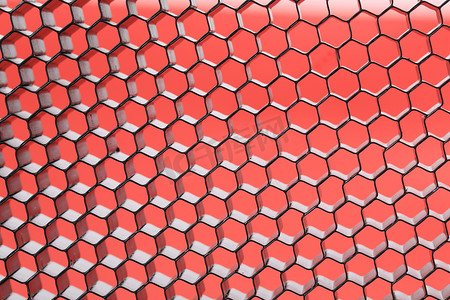红色网格摄影照片_红色背景上的六角形网格。