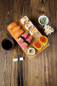 套寿司，东方烹调五颜六色的题材