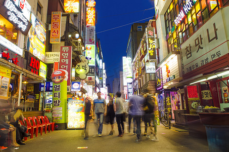 韩国地图摄影照片_韩国首尔市中心的餐厅街