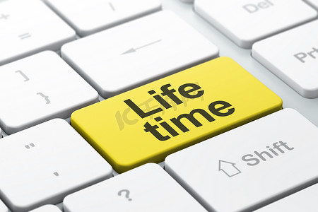 时间概念： 计算机键盘背景上的生命时间