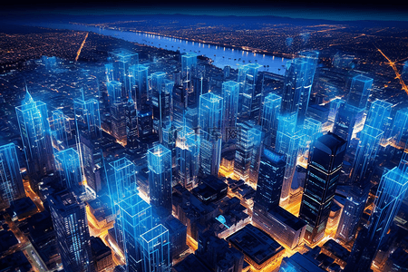 综合城市背景图片_高科技城市综合数据链路信号传输蓝色科幻场