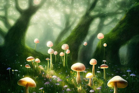 魔术展架摄影照片_魔法童话精灵森林中的魔法奇幻蘑菇