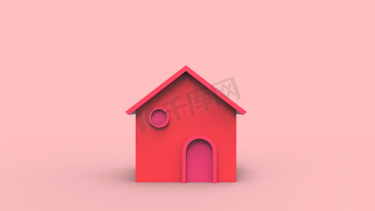 小房子房子摄影照片_浅红色背景的小红房子HD。