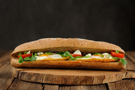黑麦面包鸡蛋三明治配西红柿和蔬菜