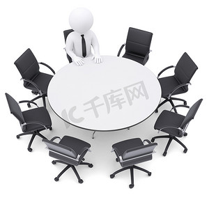 立体业务摄影照片_在圆桌会议上的 3d 立体人。