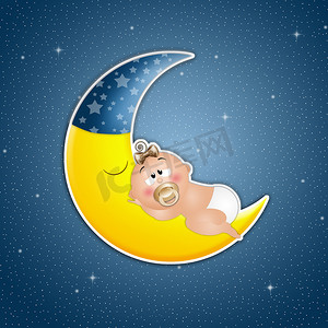 宝宝晚上在月亮上睡着了