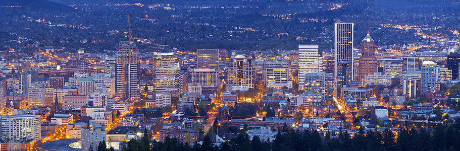 俄勒冈州波特兰市的灯光和建筑全景。