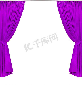 白色背景上的紫色或洋红色窗帘