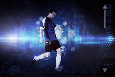 蓝色踢足球运动员的合成图像