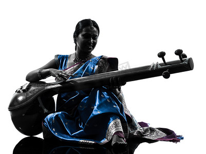 印度天妇罗音乐家女人剪影