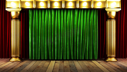 布幕摄影照片_舞台上的绿色布幕