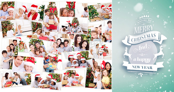庆祝圣诞节的家庭拼贴画的合成图像