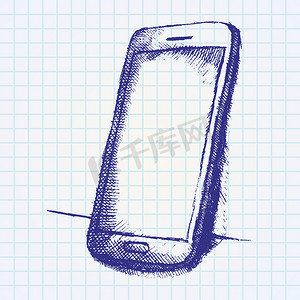 手机手机手绘摄影照片_纸质笔记本上带阴影的手机手绘草图