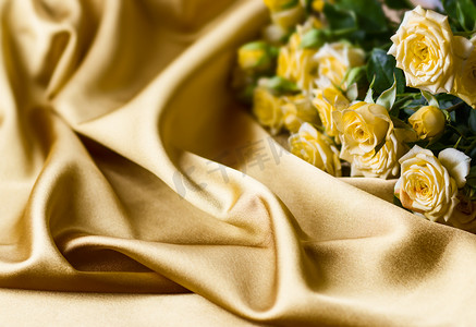 丝绸背景上的黄玫瑰