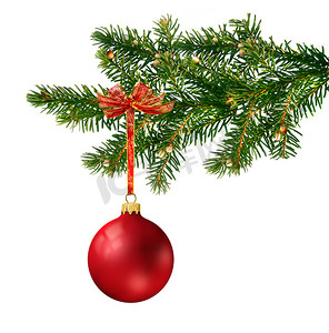 哑光圣诞球摄影照片_圣诞树上的红色玻璃球