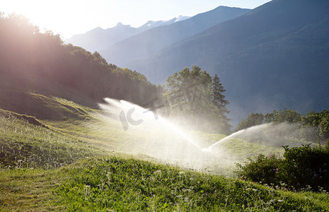 洒水器在瑞士给草坪浇水