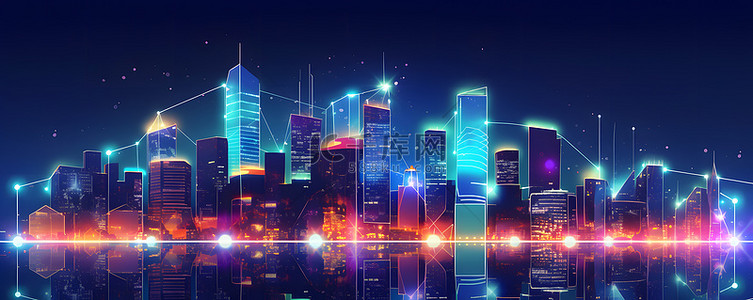 科技互联网城市背景图片_未来科技城市信号传输概念背景