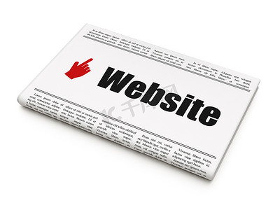 Web 开发概念： 带有网站和鼠标光标的报纸
