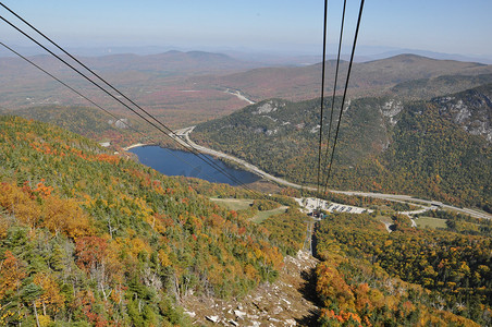 从新罕布什尔州白山国家森林的坎农山空中缆车欣赏秋天的色彩