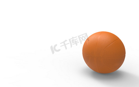 篮球3d摄影照片_橙色塑料篮球特写在明亮的白色工作室背景中，镀金，黄色，比赛，球队，胜利，NBA，3d 渲染图