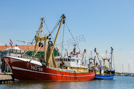 Urk Flevoland 荷兰 2017 年 5 月 Urk 荷兰渔港与渔船 Urk 渔村