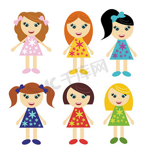 六个不同发型的小女孩