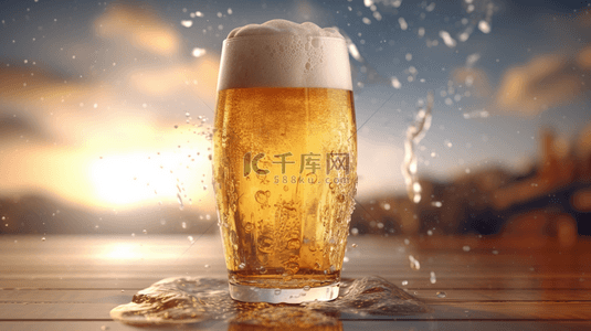 酒啤酒背景图片_夏日立体冰啤酒饮料